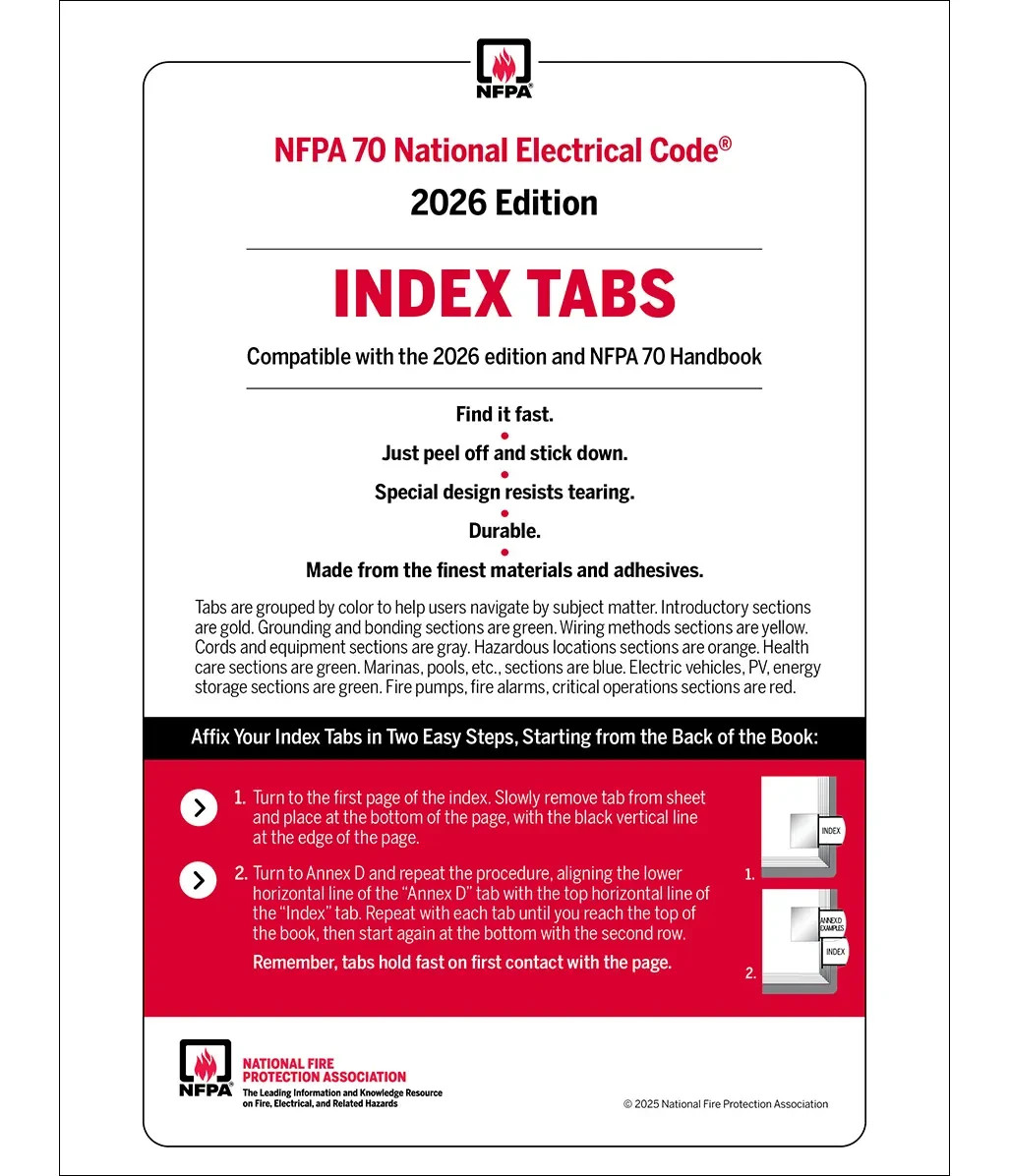 NFPA 70, National Electrical Code 2026 Hardcover With index tab 2026